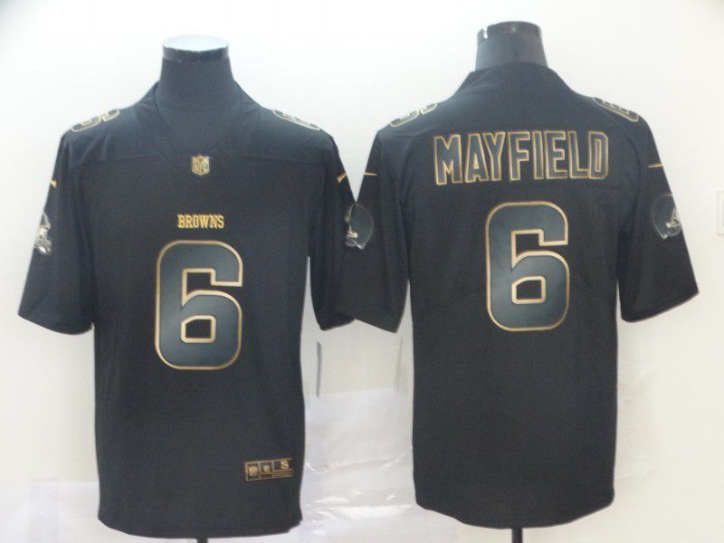 Men Cleveland Browns #6 Mayfield Nike Vapor Limited Black Golden NFL Jerseys